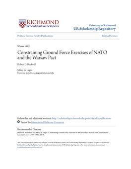 Constraining Ground Force Exercises of NATO and the Warsaw Pact Robert D