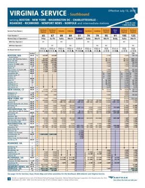 Amtrak Timetables-Virginia Service