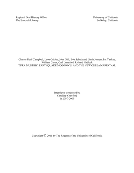 Regional Oral History Office University of California the Bancroft Library Berkeley, California