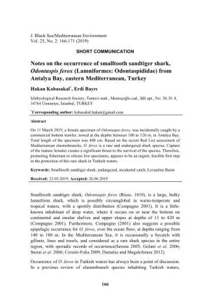Notes on the Occurrence of Smalltooth Sandtiger Shark, Odontaspis Ferox