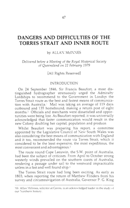 Dangers and Difficulties of the Torres Strait and Inner Route