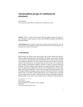 Automorphism Groups of Combinatorial Structures