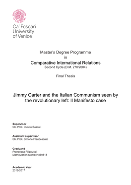 Jimmy Carter and the Italian Communism Seen by the Revolutionary Left: Il Manifesto Case
