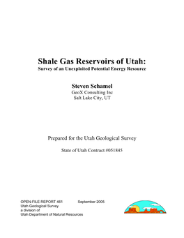Shale Gas Reservoirs of Utah: Survey of an Unexploited Potential Energy Resource