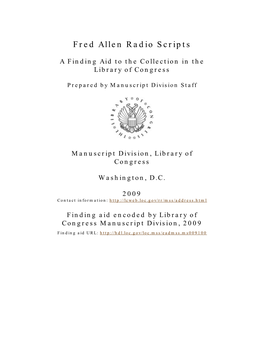 Fred Allen Radio Scripts