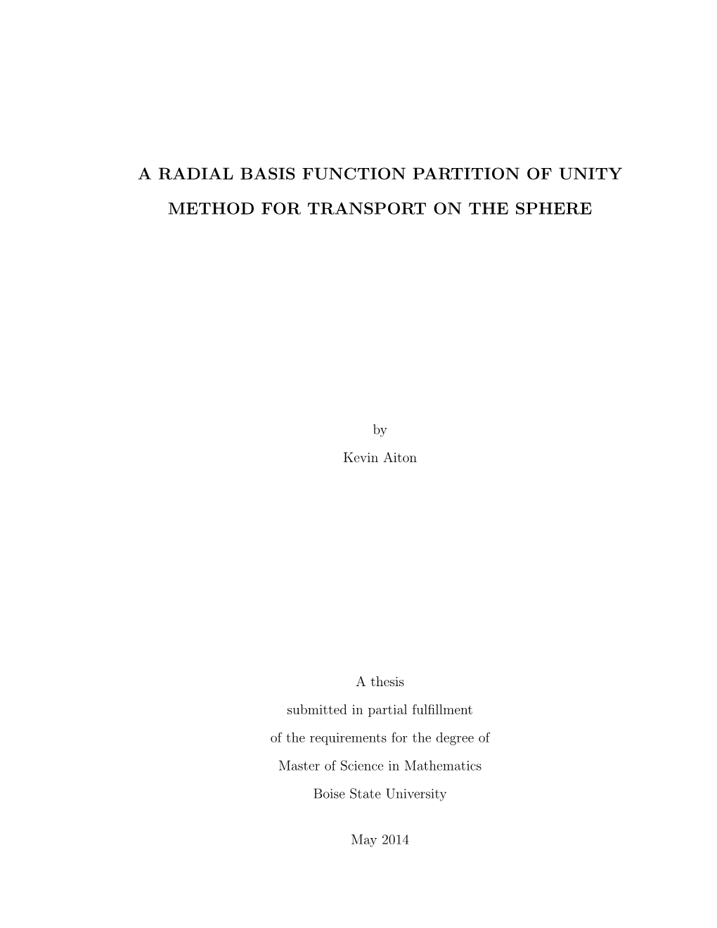 A Radial Basis Function Partition of Unity Method for Transport on the Sphere