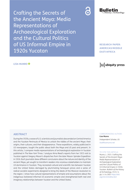Crafting the Secrets of the Ancient Maya: Media Representations of Archaeological Exploration and the Cultural Politics of US Informal Empire in 1920S Yucatan