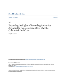 Expanding the Rights of Recording Artists: an Argument to Repeal Section 2855(B) of the California Labor Code Tracy C