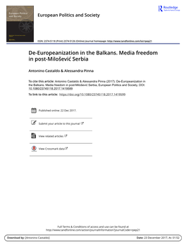De-Europeanization in the Balkans. Media Freedom in Post-Miloevi Serbia
