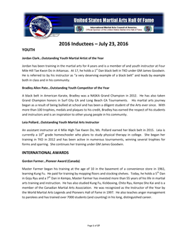 2016 Inductees – July 23, 2016 YOUTH