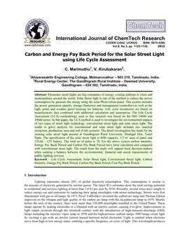 Carbon and Energy Pay Back Period for the Solar Street Light Using Life Cycle Assessment