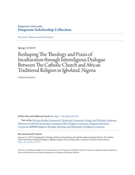 Reshaping the Theology and Praxis of Inculturation Through