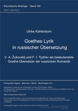 Goethes Lyrik in Russischer Übersetzung