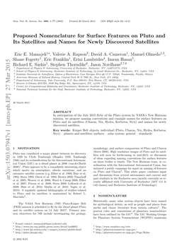 Proposed Nomenclature for Surface Features on Pluto and Its Satellites and Names for Newly Discovered Satellites