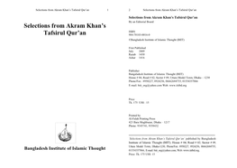 Selections from Akram Khan's Tafsirul Qur'an