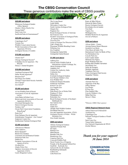 The CBSG Conservation Council These Generous Contributors Make the Work of CBSG Possible