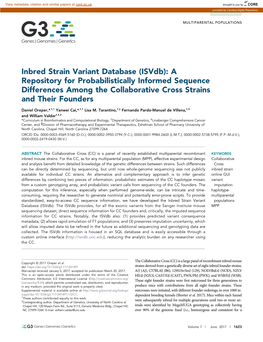 Inbred Strain Variant Database (Isvdb): a Repository for Probabilistically Informed Sequence Differences Among the Collaborative Cross Strains and Their Founders