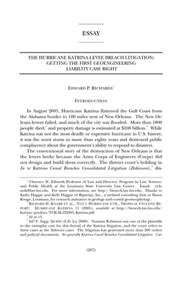 The Hurricane Katrina Levee Breach Litigation: Getting the First Geoengineering Liability Case Right