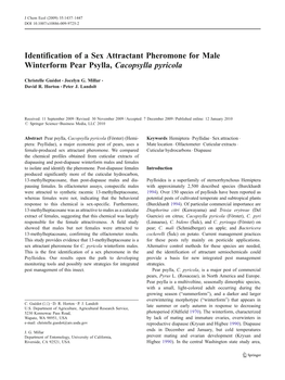 Identification of a Sex Attractant Pheromone for Male Winterform Pear Psylla, Cacopsylla Pyricola