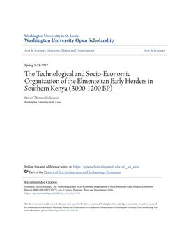 The Technological and Socio-Economic Organization of the Elmenteitan Early Herders in Southern Kenya (3000-1200 BP)