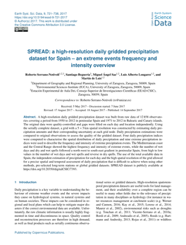 A High-Resolution Daily Gridded Precipitation Dataset for Spain – an Extreme Events Frequency and Intensity Overview