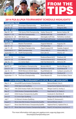 2014 PGA & LPGA Tournament Schedule Highlights