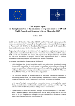 Fifth Progress Report on the Implementation of the Common Set of Proposals Endorsed by EU and NATO Councils on 6 December 2016 and 5 December 2017