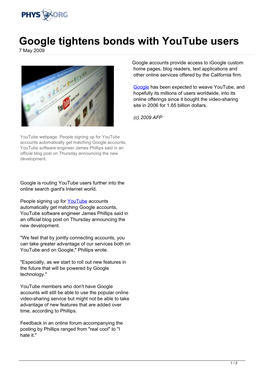 Google Tightens Bonds with Youtube Users 7 May 2009