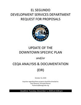 UPDATE of the DOWNTOWN SPECIFIC PLAN And/Or CEQA ANALYSIS & DOCUMENTATION (EIR)