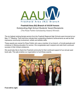 Freehold Branch of AAUW Honors 2017 HS