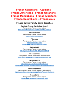 France Online Family Name Searches Famicity France (Familysearch.Org) Family Names France, Various Regions