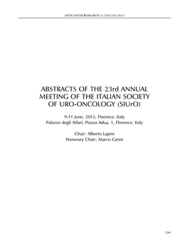 ABSTRACTS of the 23Rd ANNUAL MEETING of the ITALIAN SOCIETY of URO-ONCOLOGY (Siuro)