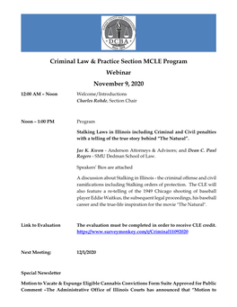 Criminal Law & Practice Section MCLE Program Webinar November