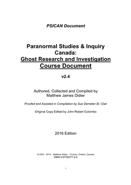 Torontoghosts Ontarioghosts PSICAN Ghost Research and Investigation