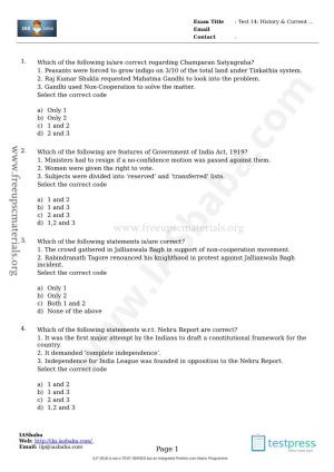 Page 1 Exam Title : Test 14: History & Current