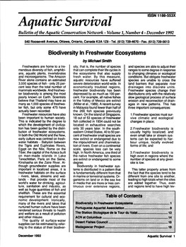 Aquatic Suntiaal Bulletin of the Aquatic Consmtationnetwork - Volume 7, Number 4 - December 7992