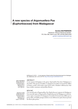 A New Species of Argomuellera Pax(Euphorbiaceae) From