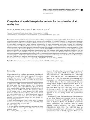Comparison of Spatial Interpolation Methods for the Estimation of Air Quality Data