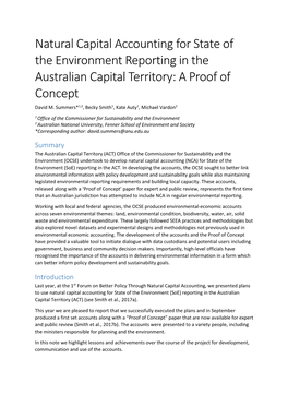 Natural Capital Accounting for State of the Environment Reporting in the Australian Capital Territory: a Proof of Concept David M