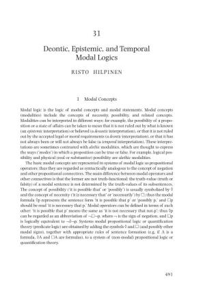 31 Deontic, Epistemic, and Temporal Modal Logics