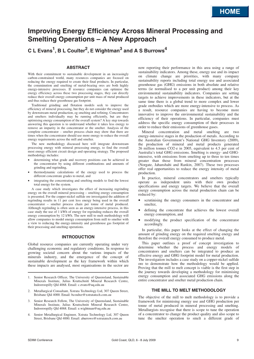 Improving Energy Efficiency Across Mineral Processing and Smelting Operations – a New Approach