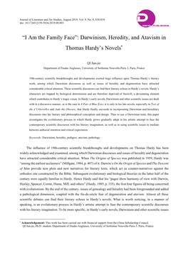 Darwinism, Heredity, and Atavism in Thomas Hardy's Novels