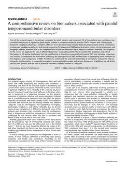A Comprehensive Review on Biomarkers Associated with Painful Temporomandibular Disorders ✉ ✉ Mayank Shrivastava1, Ricardo Battaglino2 and Liang Ye2