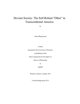 Deviant Society: the Self-Reliant "Other" in Transcendental America