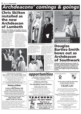 BRIDGE February 2004 Archdeacons’ Comings & Goings Chris Skilton Installed As the New Archdeacon of Lambeth the Ven
