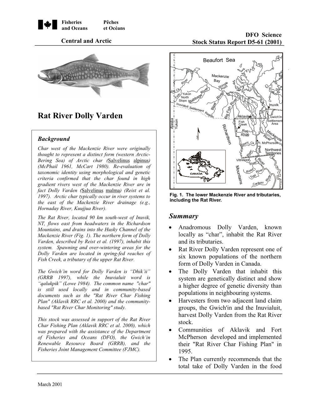 Rat River Dolly Varden B Fish Settlement R Creek Area I C Alaska Yukon H Ra M a T a R C D R K Iver Ri E N S Ve Nz Background O R Ie N Y on Ck Ft