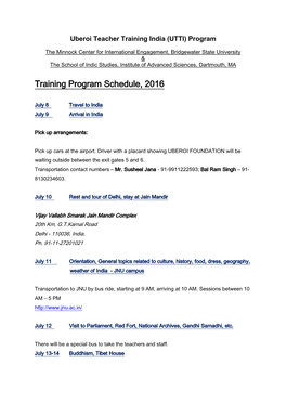 Training Program Schedule, 2016