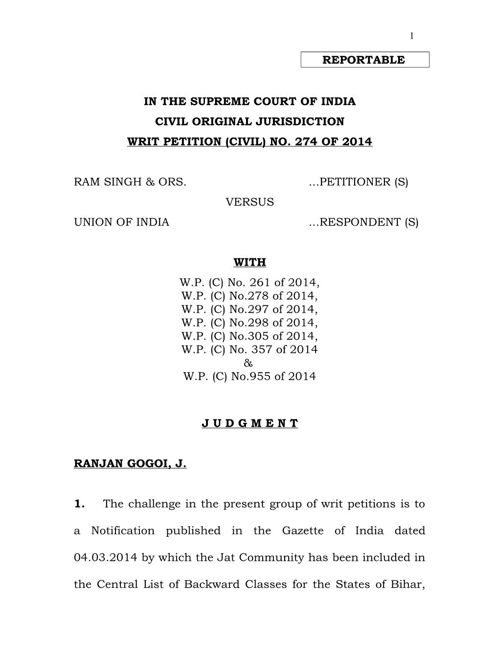 Reportable in the Supreme Court of India Civil