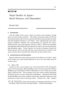 Nepal Studies in Japan- Social Sciences and Humanities Hiroshi Ishii