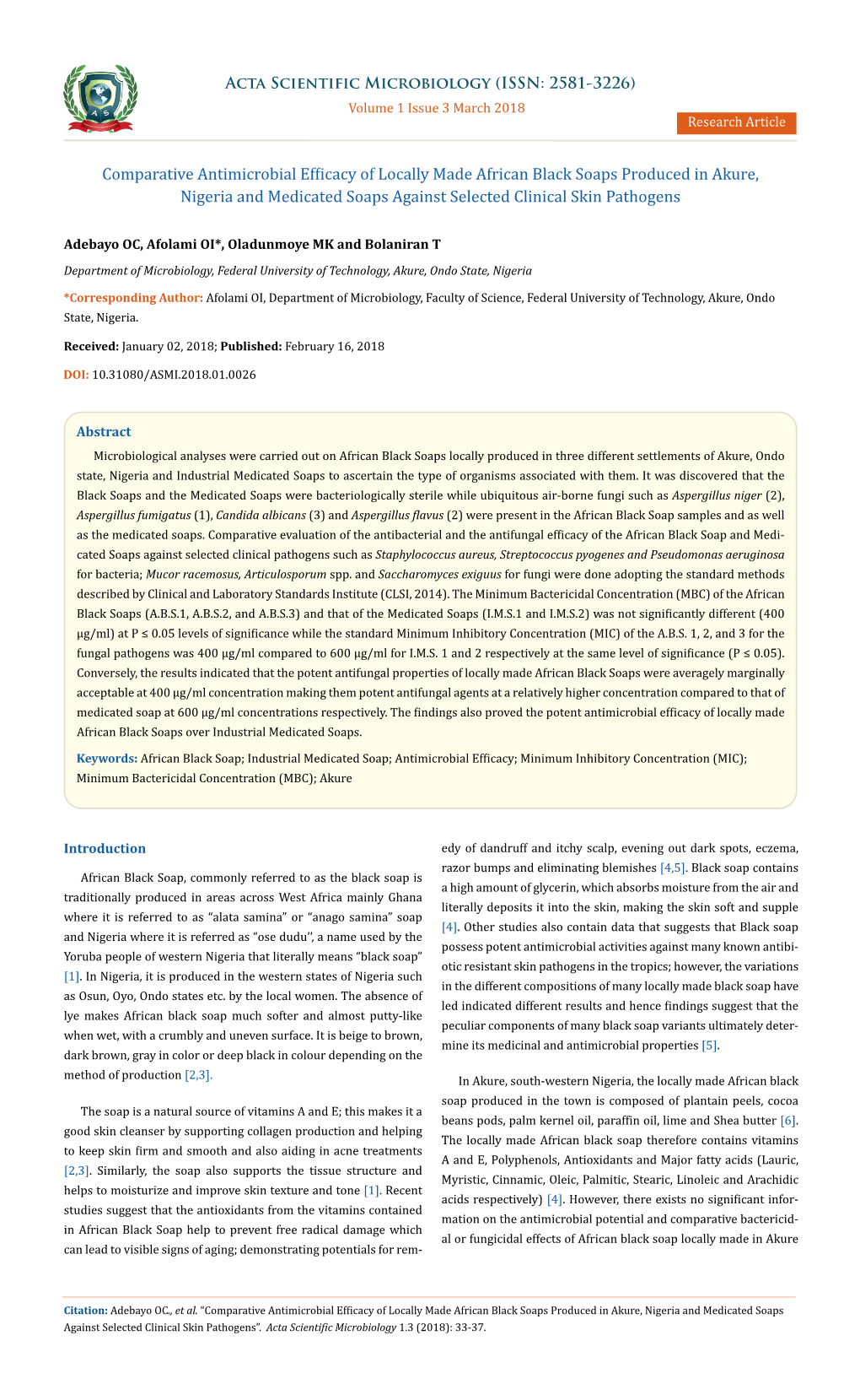 Comparative Antimicrobial Efficacy of Locally Made African Black Soaps